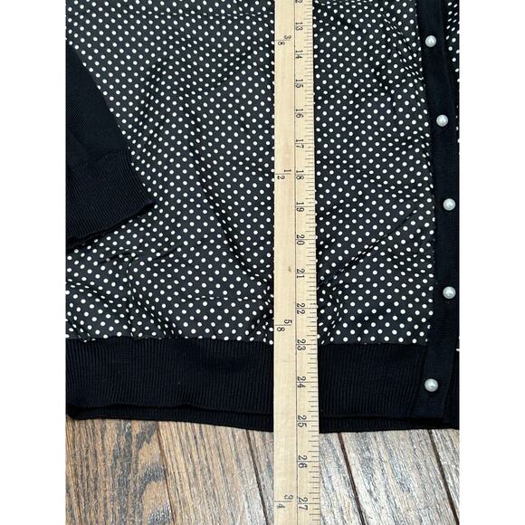 Lauren Ralph Lauren Cardigan Sweater Womens 2X Black Polka Dot Silk Button Front - Picture 5 of 10